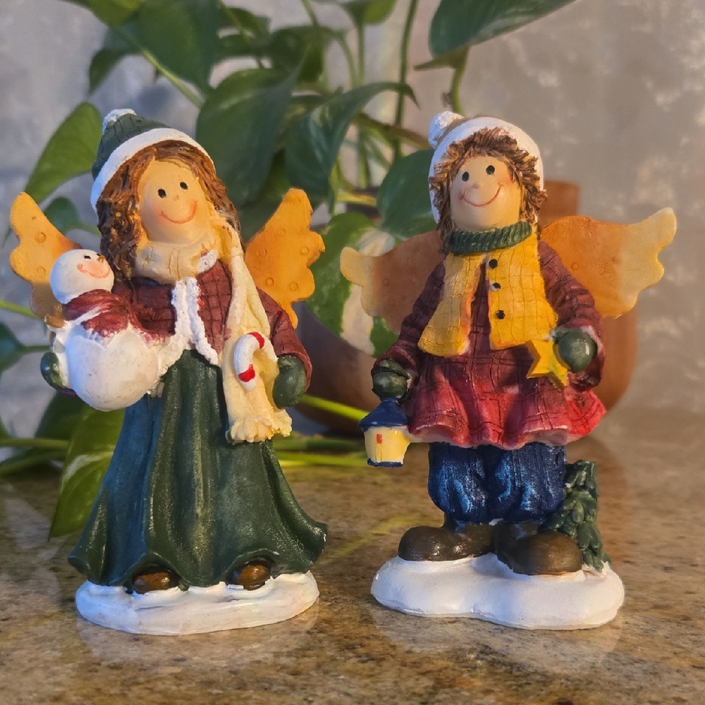 Charming Christmas Holiday Figurines with Angel Wings